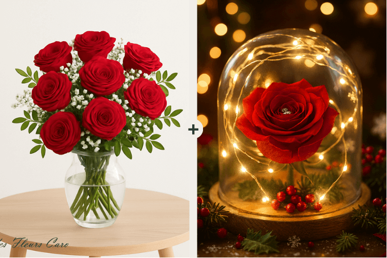 Coffret Plaisir - Bouquet de Roses & Dôme