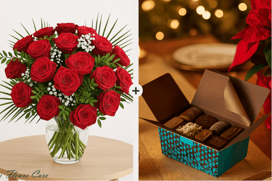 Coffret Plaisir - Bouquet de Roses & Chocolats