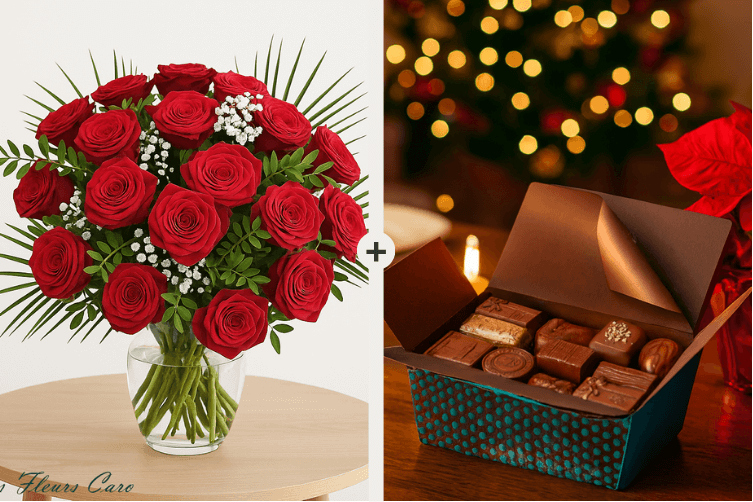 Coffret Plaisir - Bouquet de Roses & Chocolats