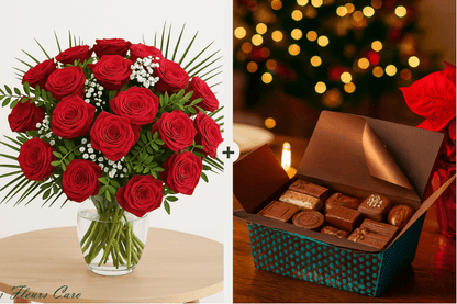 Coffret Plaisir - Bouquet de Roses & Chocolats