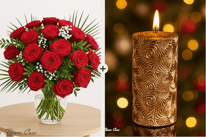 Coffret Plaisir - Bouquet de Roses & Bougies