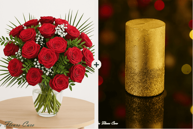 Coffret Plaisir - Bouquet de Roses & Bougies