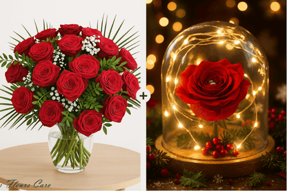 Coffret Plaisir - Bouquet de Roses & Dôme