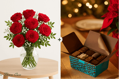 Coffret Plaisir - Bouquet de Roses & Chocolats