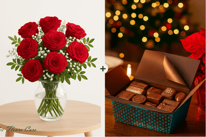 Coffret Plaisir - Bouquet de Roses & Chocolats