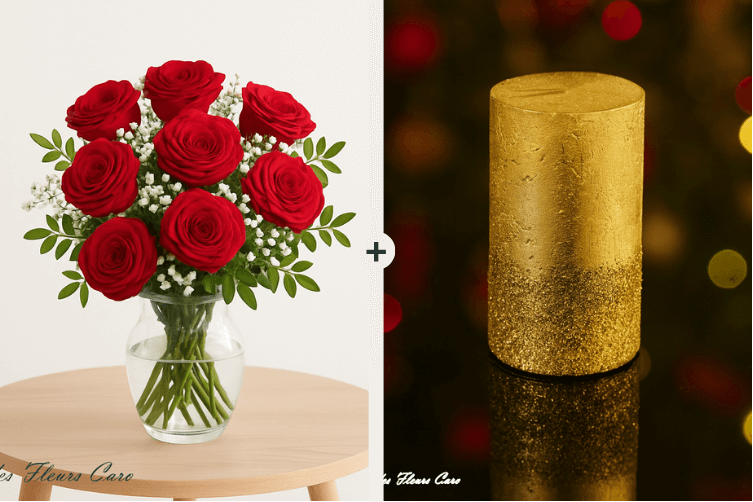 Coffret Plaisir - Bouquet de Roses & Bougies