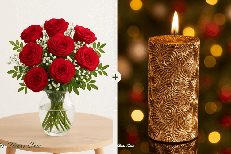 Coffret Plaisir - Bouquet de Roses & Bougies