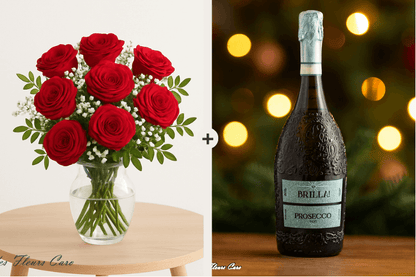 Coffret Plaisir - Bouquet de Roses Prosecco/Vin Italien