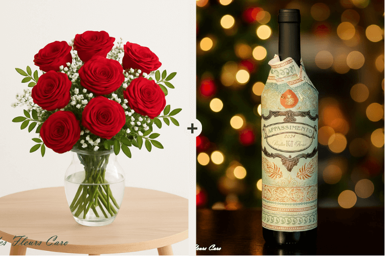 Coffret Plaisir - Bouquet de Roses Prosecco/Vin Italien